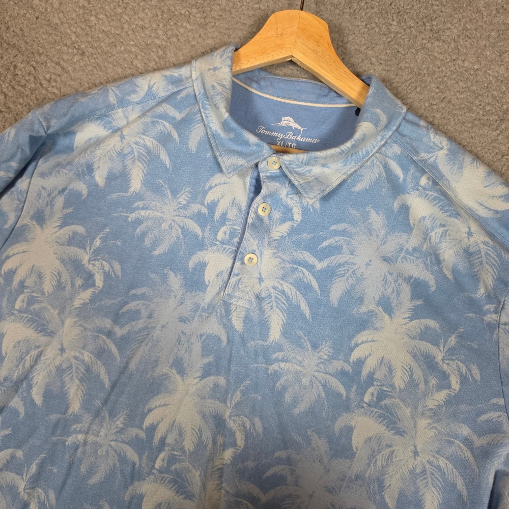 Tommy Bahama Polo Shirt‎ Mens XL Blue Excellent Palm Tree Print Short Sleeve